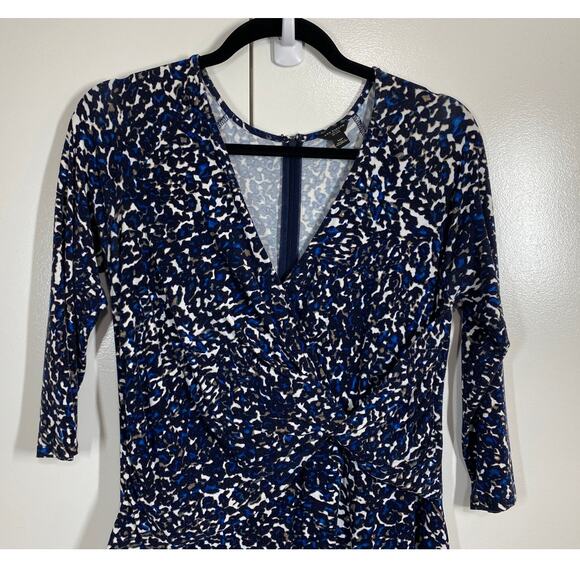 Ann Taylor Animal Print V-Neck Faux Wrap Jersey Dress Size Medium Petite - Picture 4 of 8